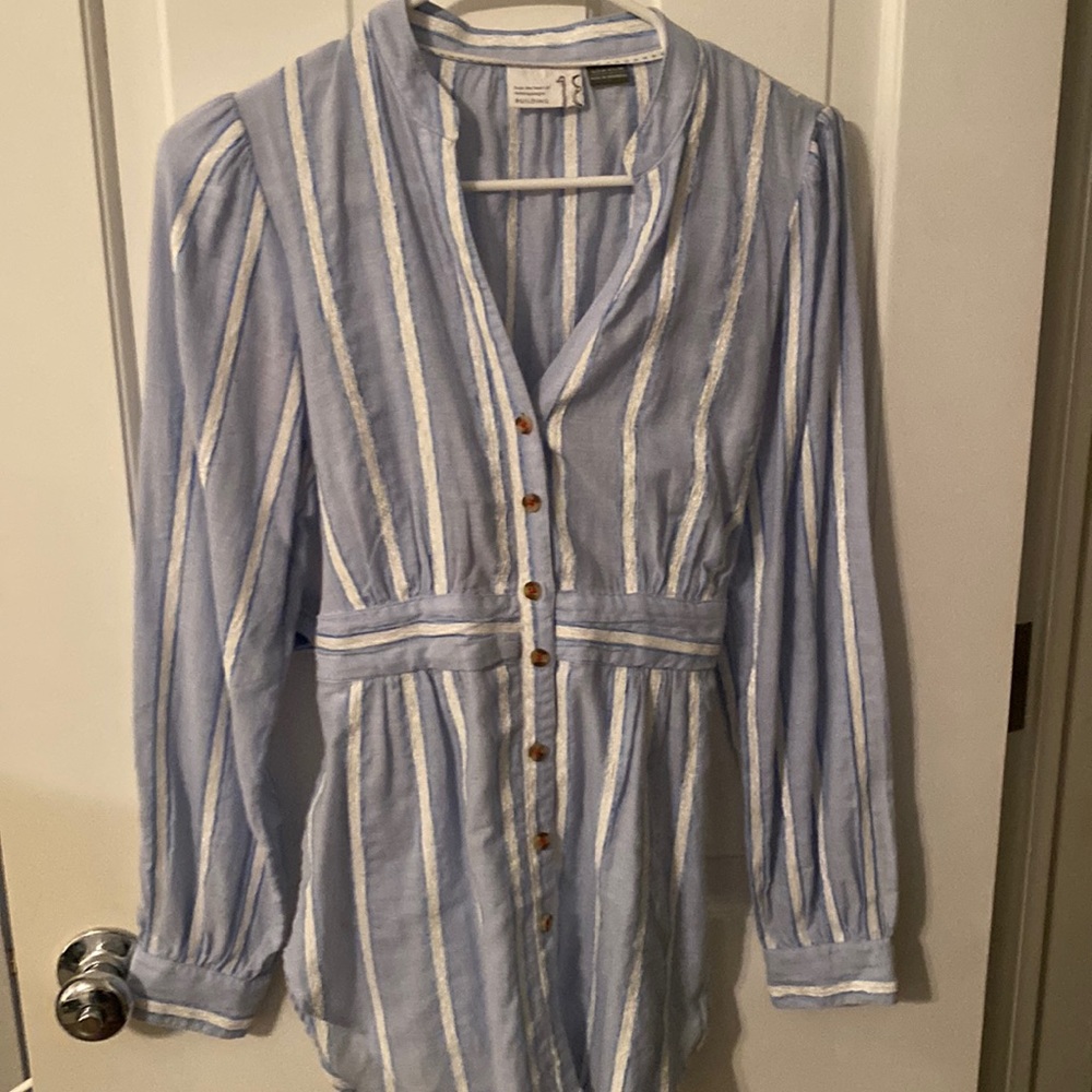 Anthropologie blue and white striped blouse